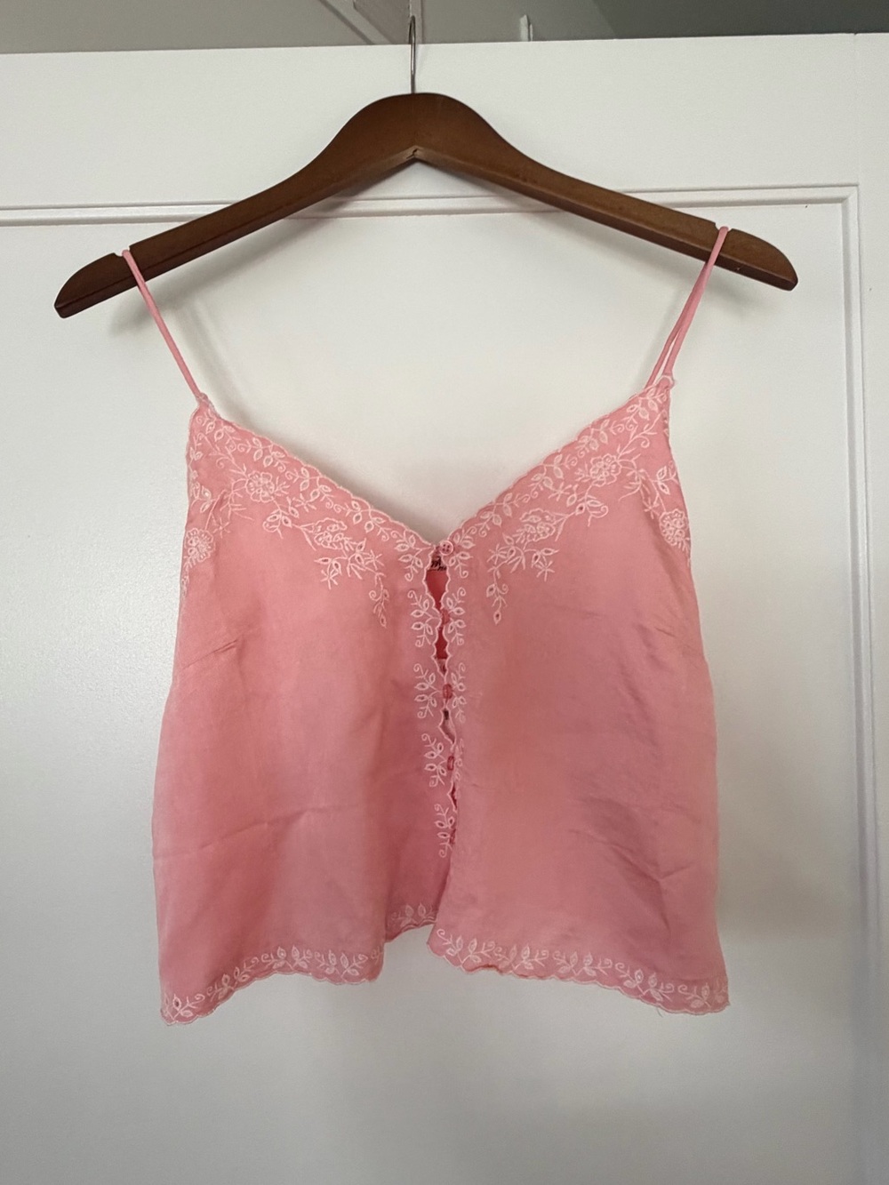 Free People Pink Eyelet Button-Front Camisole